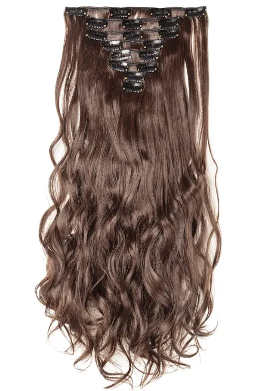 High quality real human hair extensions, wavy dark brown clip-ins. Perfect for adding volume to thin hair.