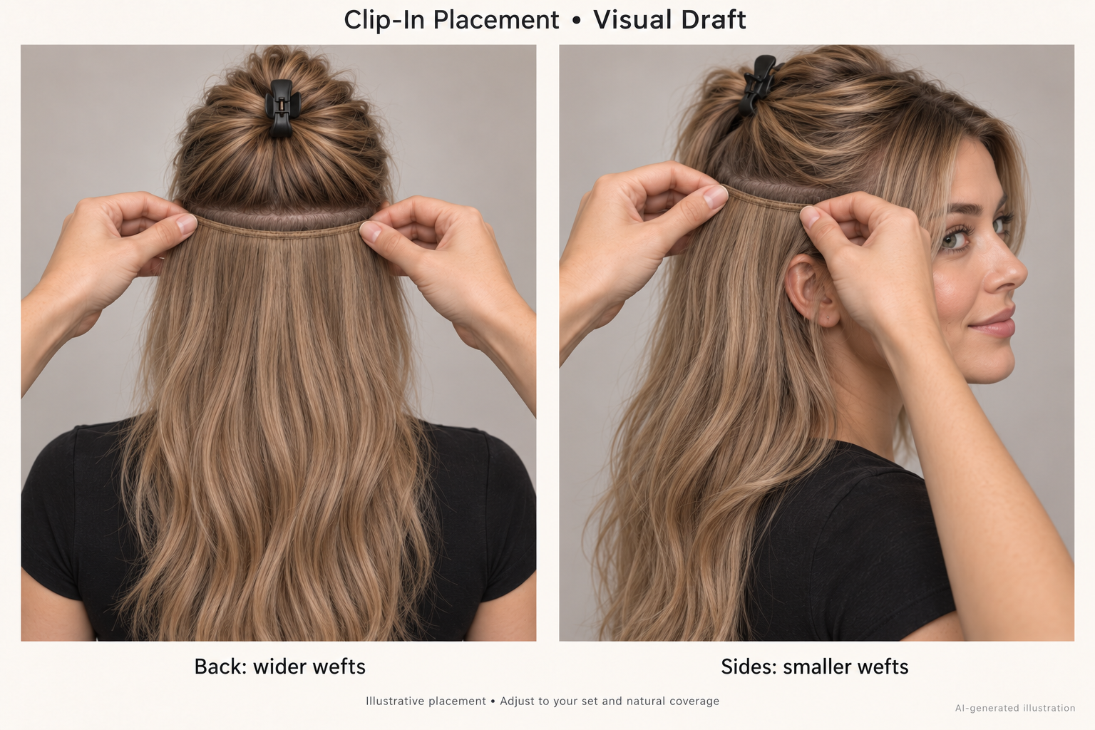 Clip in Back and side placement